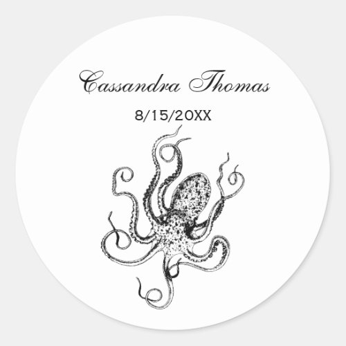 Vintage Stylized Octopus Drawing 1 Classic Round Sticker