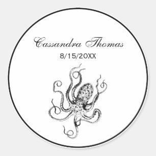 Vintage Stylized Octopus Drawing #1 Classic Round Sticker