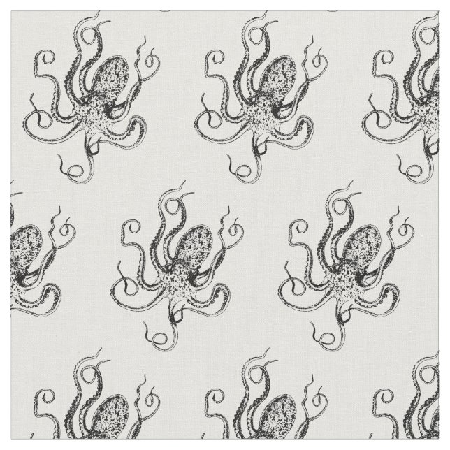 Vintage Stylized Octopus Drawing #1 Fabric (Close Up)