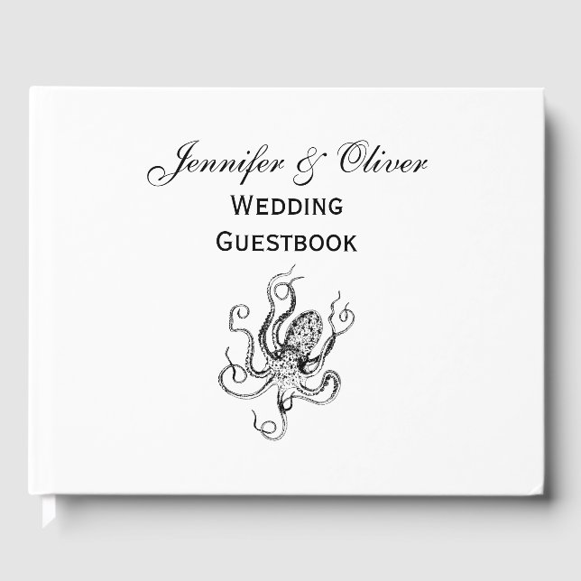 Vintage Stylized Octopus Drawing #1 Guest Book (Front)