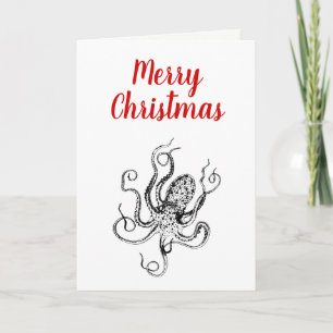 Vintage Stylized Octopus Drawing #1 Holiday Card