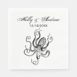 Vintage Stylized Octopus Drawing #1 Napkins