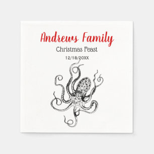 Vintage Stylized Octopus Drawing #1 Napkins