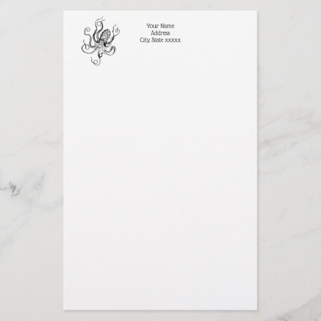 Vintage Stylized Octopus Drawing #1 Stationery (Front)