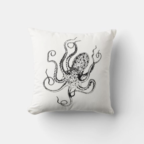 Vintage Stylized Octopus Drawing 1 Throw Pillow