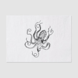 Vintage Stylized Octopus Drawing #1 Tissue Paper