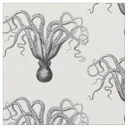 Vintage Stylized Octopus Drawing #8 Black Fabric