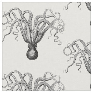 Vintage Stylized Octopus Drawing #8 Black Fabric
