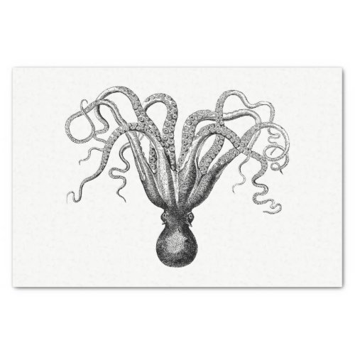 Vintage Stylized Octopus Drawing 8 Black Tissue Paper