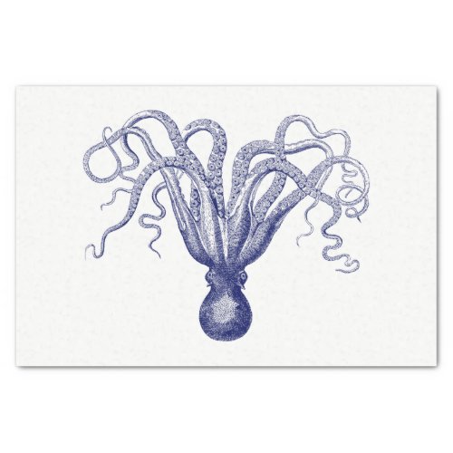 Vintage Stylized Octopus Drawing 8 Blue Tissue Paper