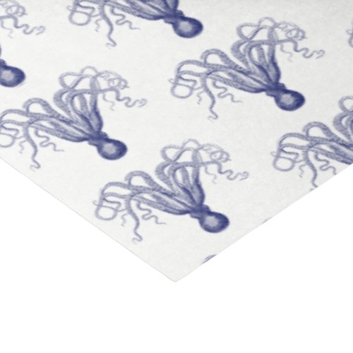 Vintage Stylized Octopus Drawing 8 Blue Tissue Paper