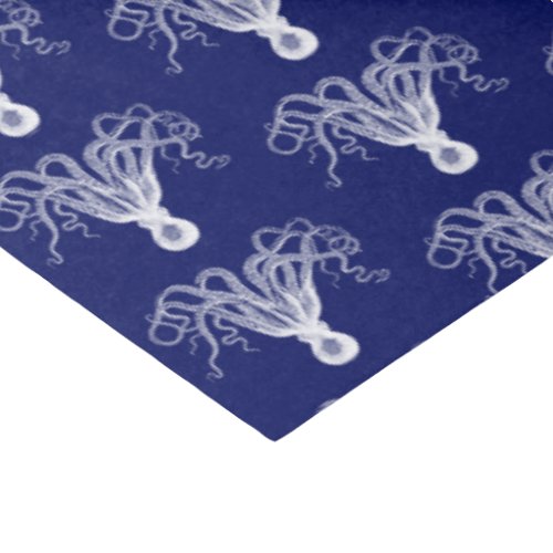 Vintage Stylized Octopus Drawing 8 White Blue bg Tissue Paper