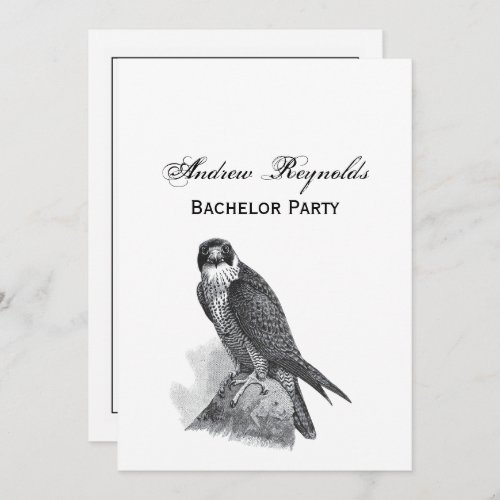 Vintage Stylized Peregrine Falcon BW Invitation