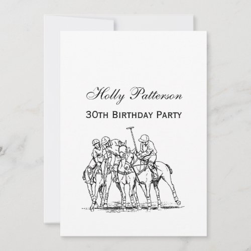 Vintage Stylized Polo Match Drawing 1 Black Invitation