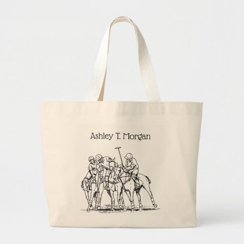 Vintage Stylized Polo Match Drawing 1 Black Large Tote Bag