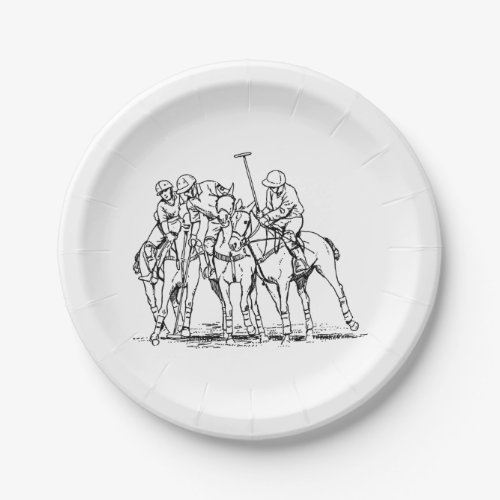 Vintage Stylized Polo Match Drawing 1 Black Paper Plates