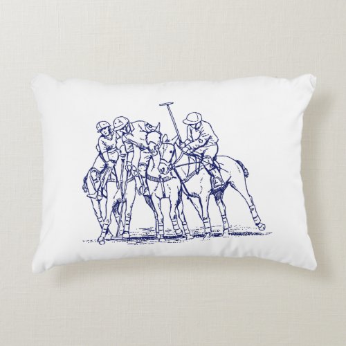 Vintage Stylized Polo Match Drawing 1 Blue Accent Pillow