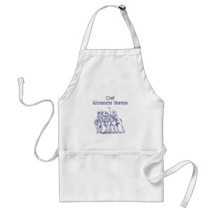 Vintage Stylized Polo Match Drawing #1 Blue Adult Apron