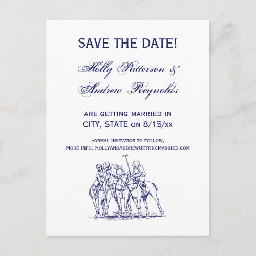 Vintage Stylized Polo Match Drawing 1 Blue Announcement Postcard