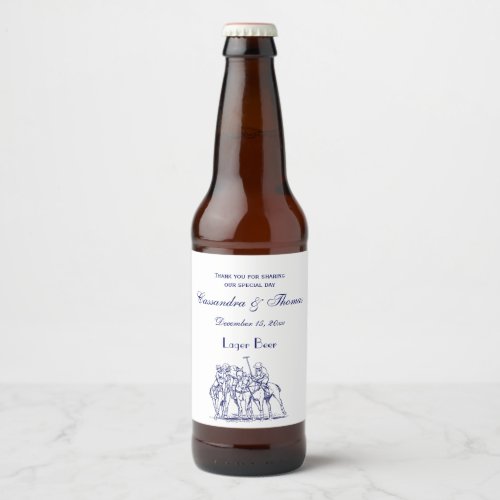 Vintage Stylized Polo Match Drawing 1 Blue Beer Bottle Label
