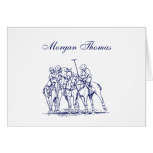 Vintage Stylized Polo Match Drawing #1 Blue Cards