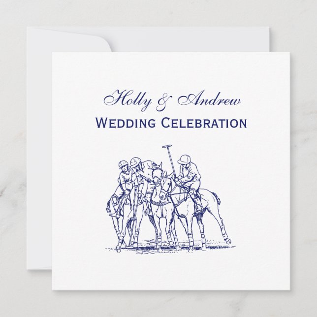 Vintage Stylized Polo Match Drawing #1 Blue Invitation (Front)