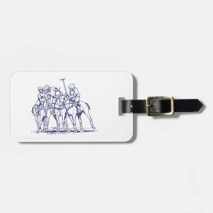 Vintage Stylized Polo Match Drawing #1 Blue Luggage Tag