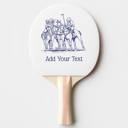 Vintage Stylized Polo Match Drawing 1 Blue Ping Pong Paddle