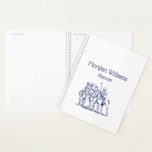Vintage Stylized Polo Match Drawing #1 Blue Planner