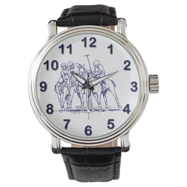 Vintage Stylized Polo Match Drawing #1 Blue Watch (Front)