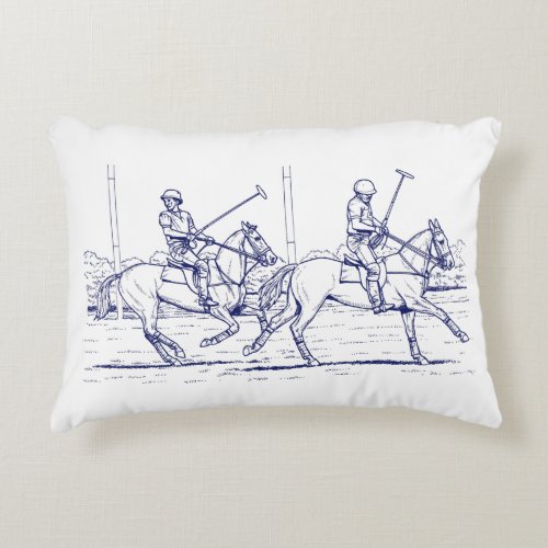 Vintage Stylized Polo Match Drawing 2 Blue Accent Pillow