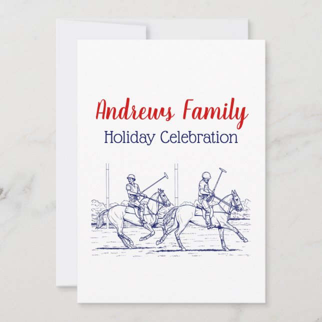 Vintage Stylized Polo Match Drawing #2 Blue Invitation (Front)