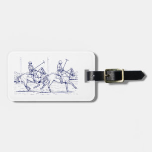 Vintage Stylized Polo Match Drawing #2 Blue Luggage Tag