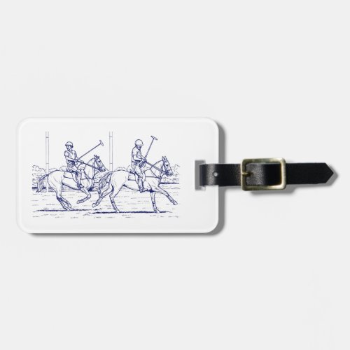 Vintage Stylized Polo Match Drawing 2 Blue Luggage Tag