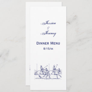 Vintage Stylized Polo Match Drawing #2 Blue Menu Invitation