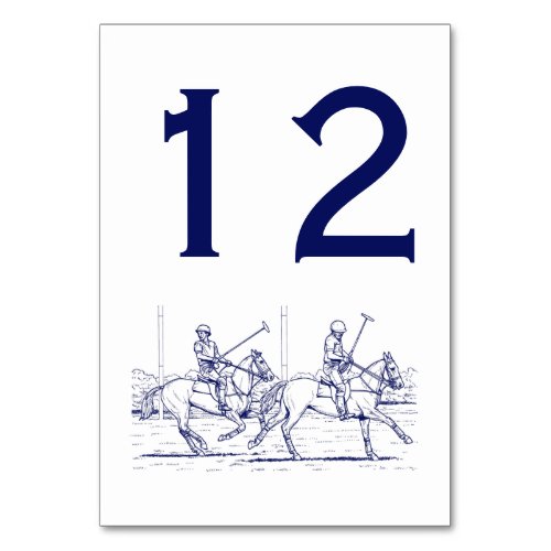 Vintage Stylized Polo Match Drawing 2 Blue Table Number