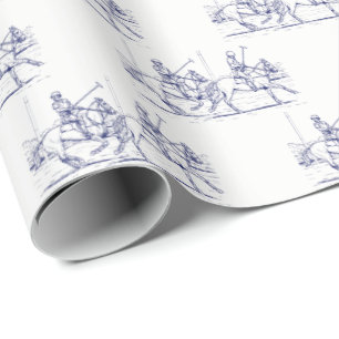 Vintage Stylized Polo Match Drawing #2 Blue Wrapping Paper