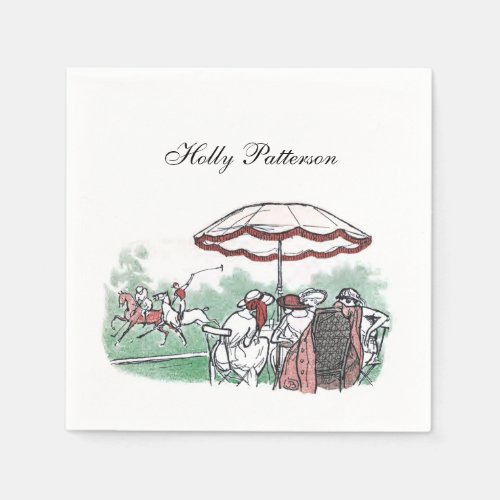 Vintage Stylized Polo Match Ladies Lunch Drawing Napkins