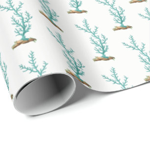 Vintage Stylized Sea Coral #4 Aqua Wrapping Paper