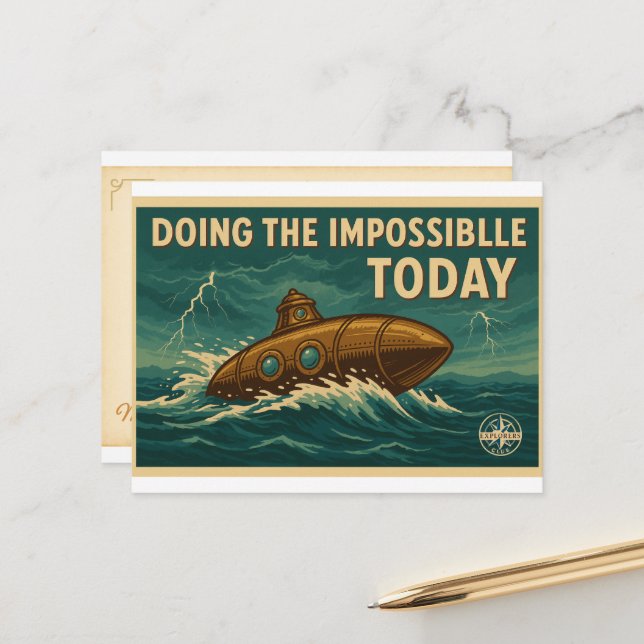 Vintage Submarine Adventure – Nautical Postcard (Front/Back In Situ)