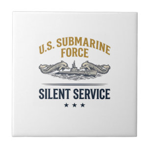 Vintage Submarine Force Silent Service Vector Desi Ceramic Tile