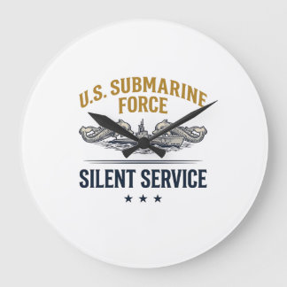 Vintage Submarine Force Silent Service Vector Desi Large Clock