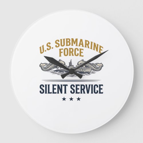 Vintage Submarine Force Silent Service Vector Desi Large Clock