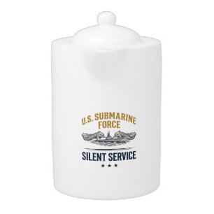 Vintage Submarine Force Silent Service Vector Desi Teapot