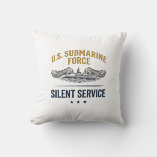 Vintage Submarine Force Silent Service Vector Desi Throw Pillow
