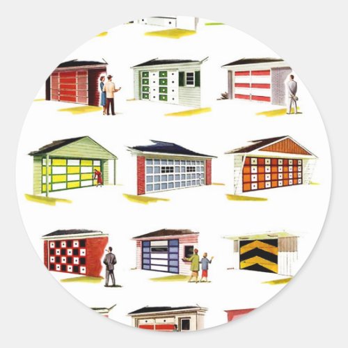 Vintage Suburbs 1960s Garages Now Available Classic Round Sticker