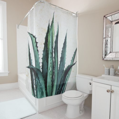 Vintage succulent boho agave aloe cactus desert shower curtain