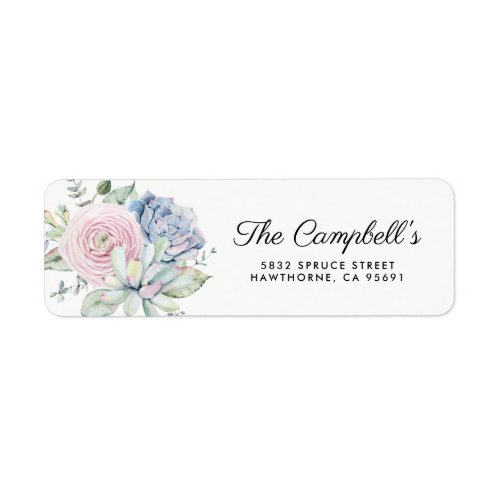 Vintage Succulent Floral Wedding Label - Elegant garden bloom address labels featuring a classic white background, a watercolor display of pastel flowers & succulents, and a modern text template.