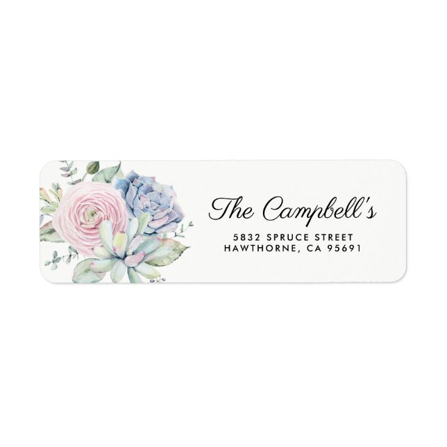 Vintage Succulent Floral Wedding Label (Front)