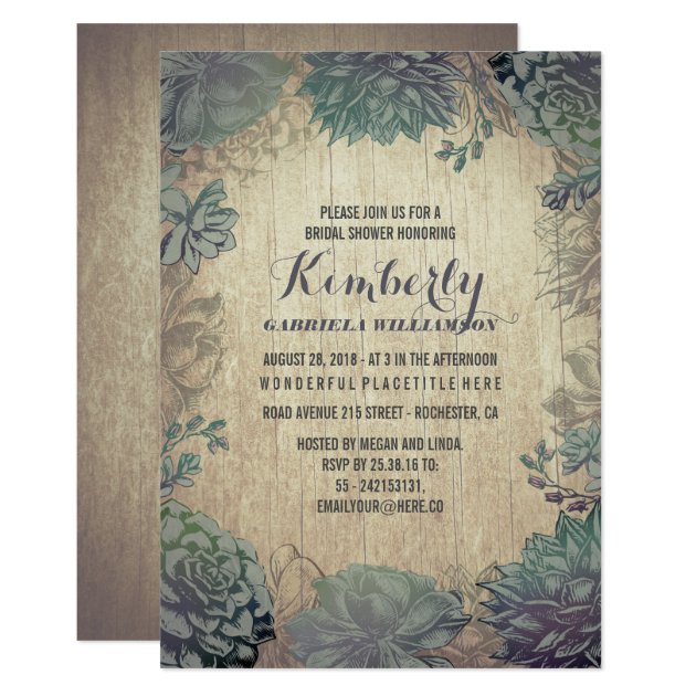 Vintage Succulents Rustic Bridal Shower Invitation